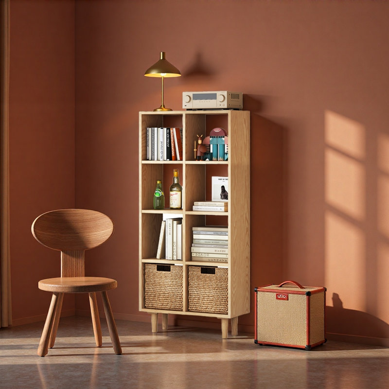 Bibliothèque à grande capacité en bois massif, Burlywood, (4 tablettes) H 60,24 po x l 27,56 po x P 11,81 po