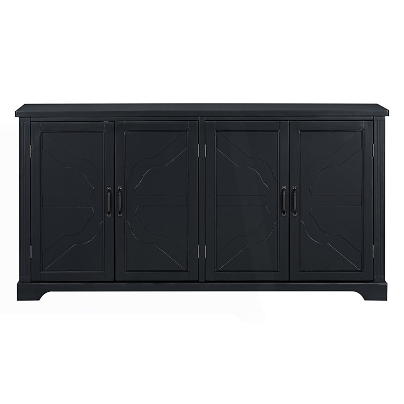 Accent Sideboard, American Country Style Sideboard With 4 Metal Handles, Black