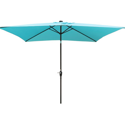 Parasol d'extérieur rectangulaire de 10 pi x 6,5 pi en turquoise - Lumières à DEL solaires, manivelle et bouton-poussoir inclinable pour le patio de la piscine arrière avec lumières imperméables, durabilité de l'auvent, jardin