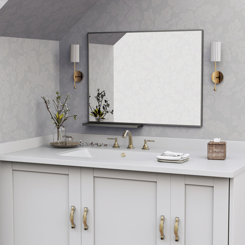 Miroir de salle de bain moderne avec étagère de rangement Miroirs muraux rectangulaires noirs pour salle de bain
