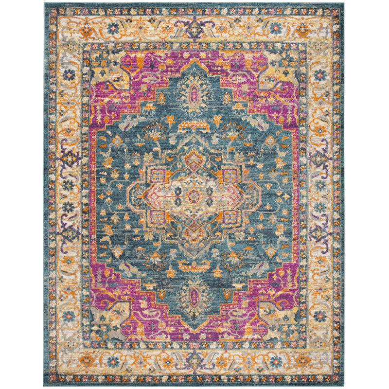 Tapis oriental bleu / rose Felty, Rectangle 6 pi x 9 pi