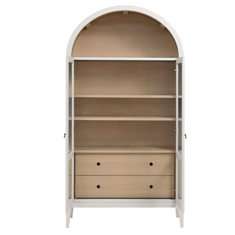 Nolan 74" Tall Arched Storage Display Cabinet, Ivory Oak