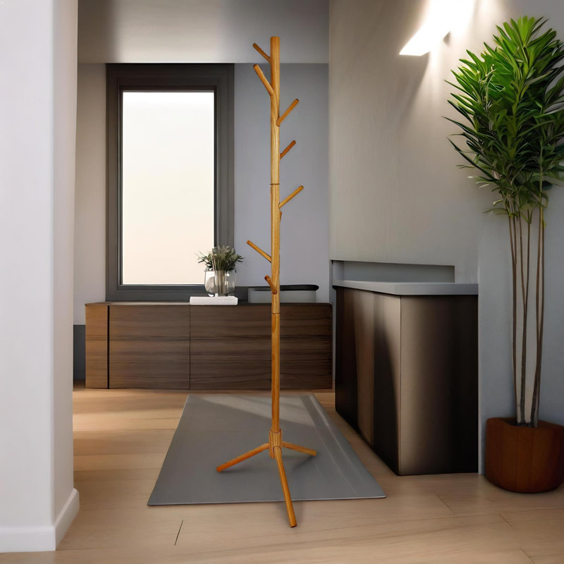 Sparacino 8 - Hook Adjustable Coat Stand Free Standing Hallway Entryway Furniture, Brown