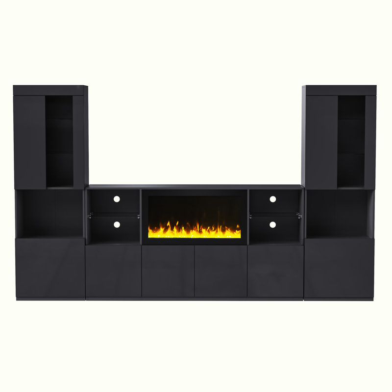 Meuble audio-vidéo haute brillance avec lumières DEL, console multimédia avec tablettes en verre trempé pour téléviseurs de 75 po ou moins