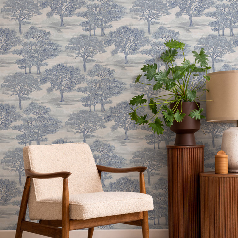 Papier peint adhésif Toile forêt, Bleu