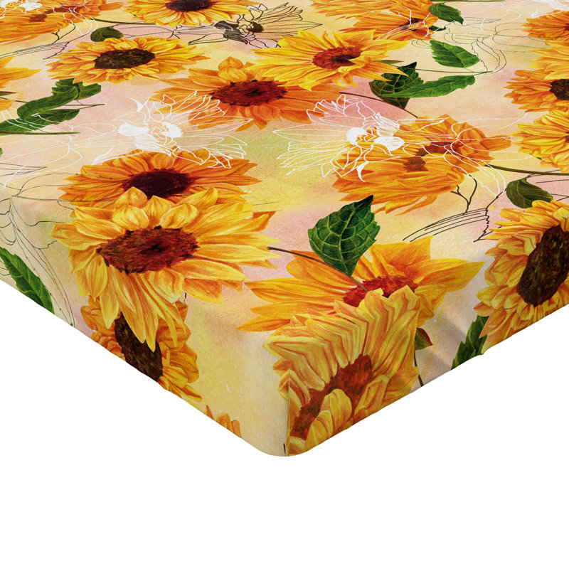 Drap-housse Ambesonne, Drap-housse très grand californien, Jaune souci et paprika / motif floral blanc