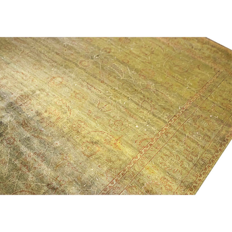 Tapis vert et beige noué à la main de haute qualité