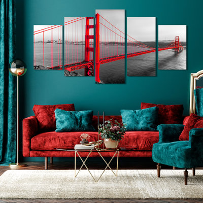 USA Goden Gate San Francisco - 5 Piece No Frame Print on Canvas