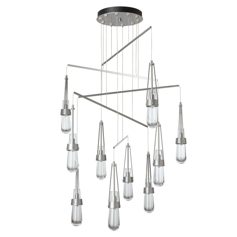 Link 10-Light Mobile Pendant - Natural Iron - Clear Glass - Standard Overall Height, Vintage Platinum, 71"