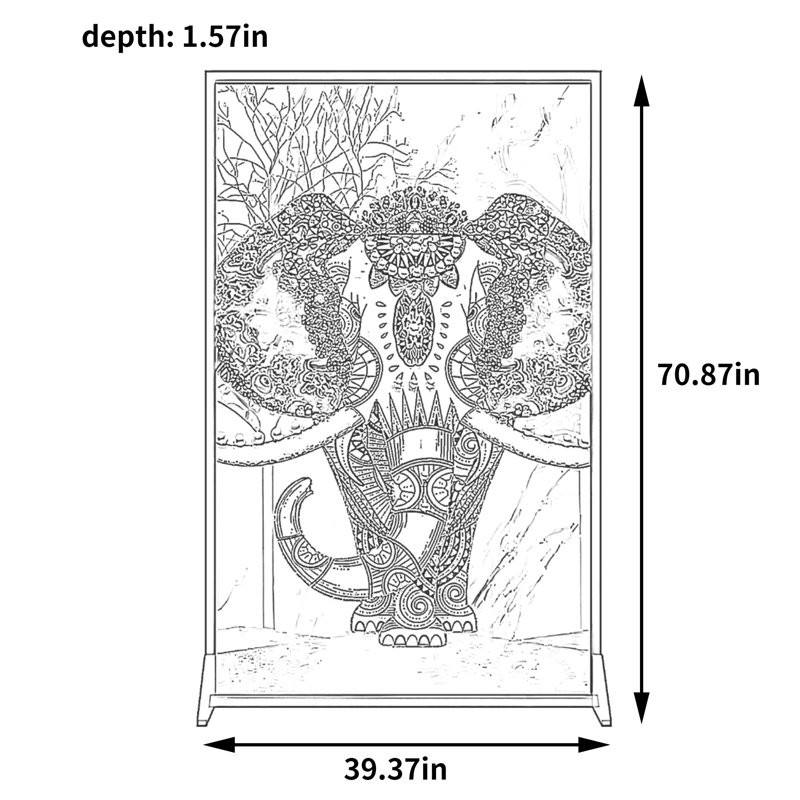 Écran d'éléphant thaïlandais, Doré, H 70,87 po x l 39,37 po x P 1,57 po