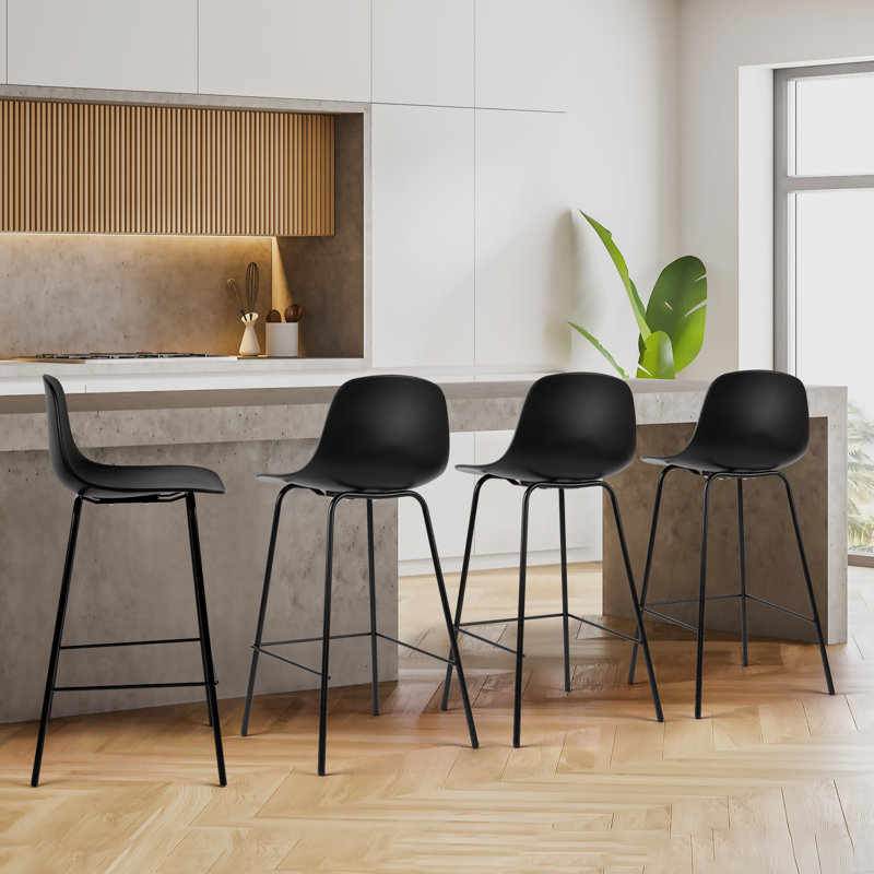 Botyo 26" H Modern Low Back PP Counter Stool with Metal Frame, Black, 4