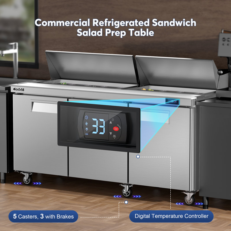 Table de préparation pour salade / pizza / sandwich réfrigérée commerciale à 3 portes Coolski de 72 po Coolski