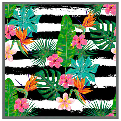 Cotsen Tropical Plants On Black & White Stripes - Single Picture Frame Print