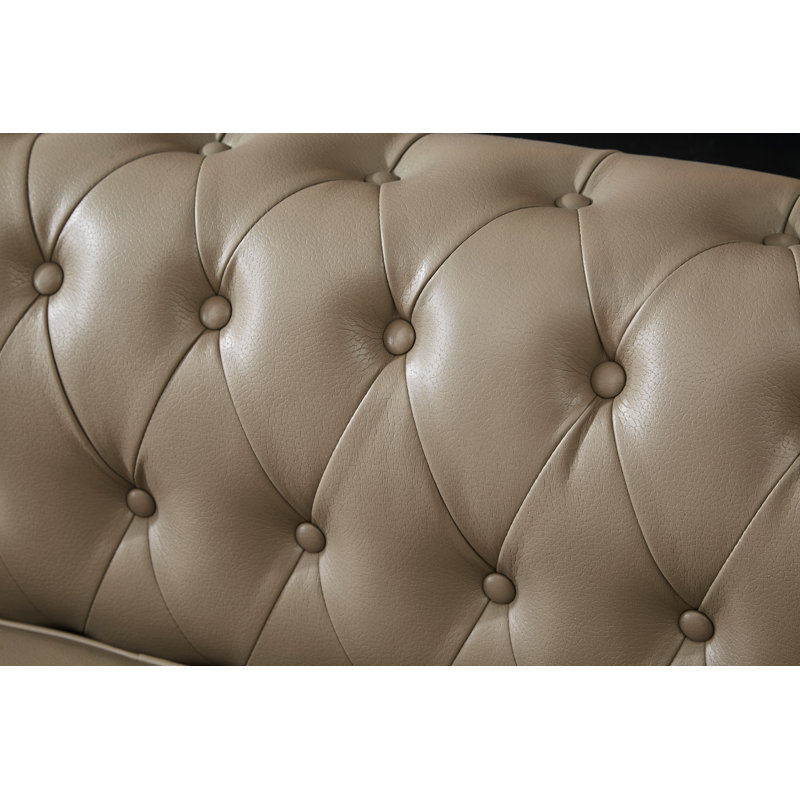 88.5" Chesterfield Sofa,faux Leather Couch Upholstered Sofa With Low Back,rolled Arm Nailhead Trim Classic 3 Seater Sofa