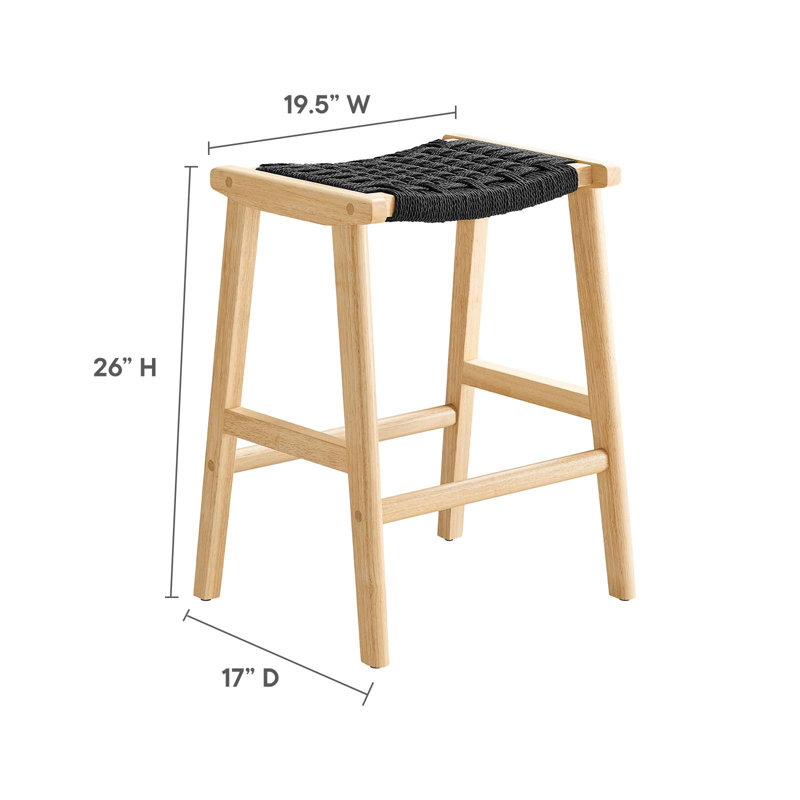 Modway Saoirse Counter/Bar Stools, Black Rope/Natural Frame, Counter Stool (26” Seat Height)