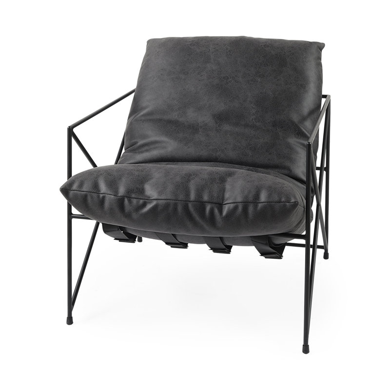 5" W Armchair, Black Faux Leather