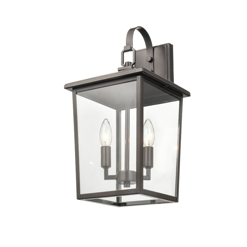 Powder Coated Bronze 18" Outdoor Wall Lantern with Glass Panels