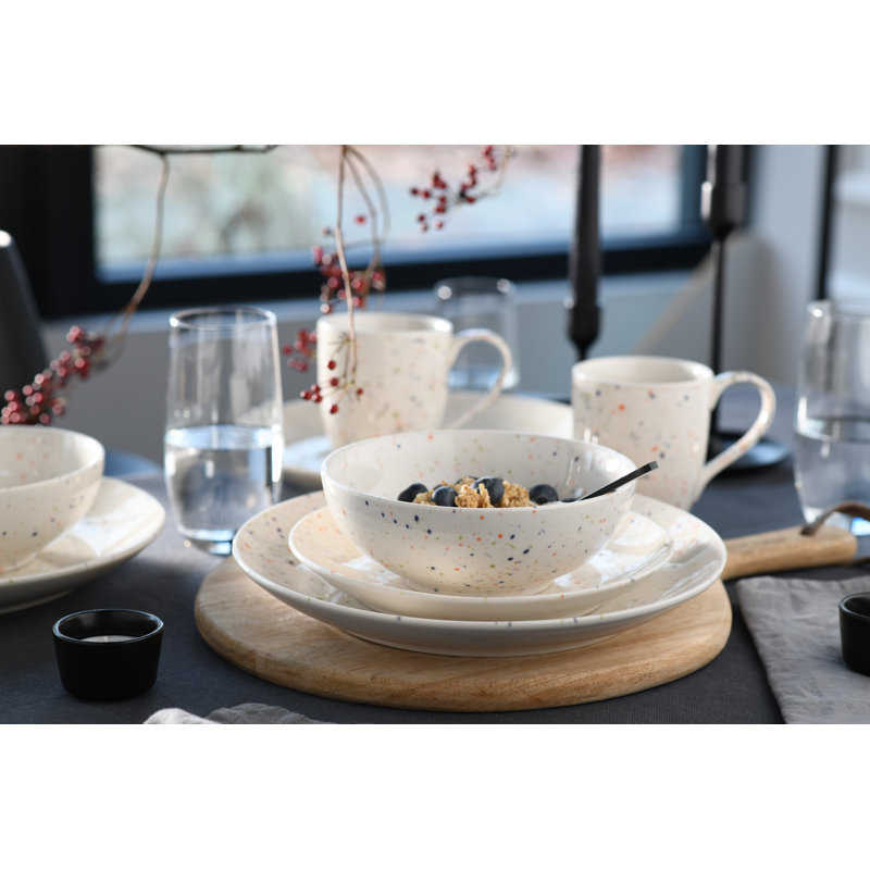 Confetti Piece Stoneware Dinnerware Set - Service for 4, Cream coloured