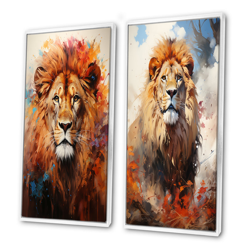 «Lions Prideful Presence - Lion», ensemble d'art mural sur toile, Cadre blanc, H 28 po x l 25 po