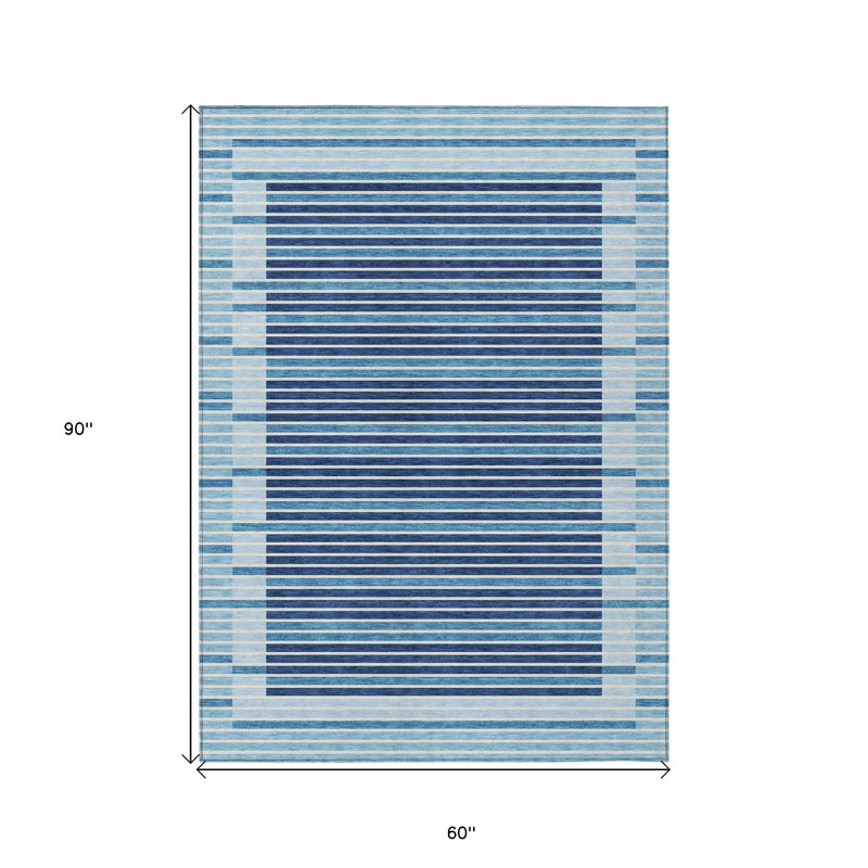 Tapis intérieur lavable rayé bleu ciel et bleu denim 5 pi x 8 pi