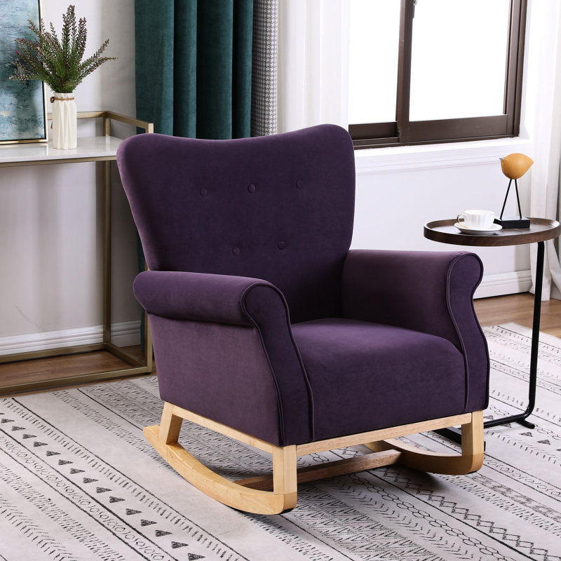 Chaise berçante à haut dossier pour lit de bébé en mauve lavande, revêtement en velours avec rembourrage en mousse, siège de fauteuil moderne d'une capacité de poids de 250 lb