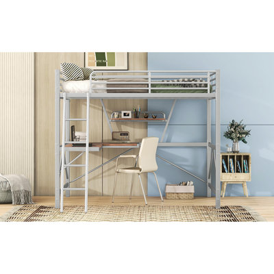 Loft Metal&MDF Bed with Desk and Shelf