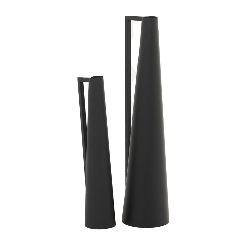 Metal Slim Cone Decorative Vase with Handles Set, Black