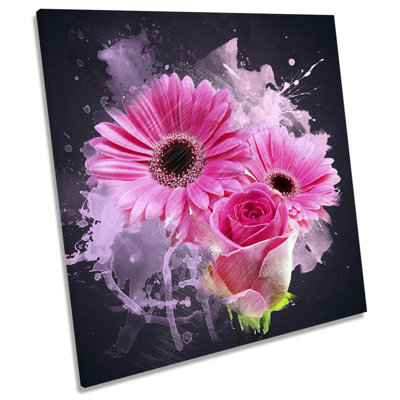 Z0305 Grunge Gerbera Daisy Flowers - Wrapped Canvas Painting