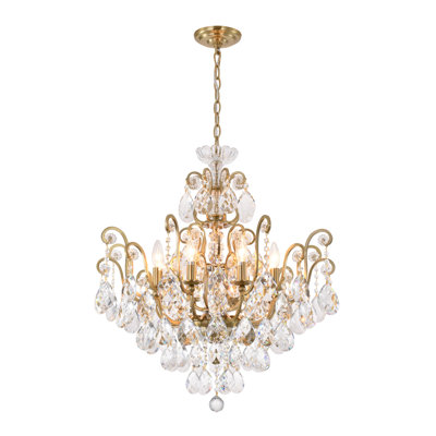 Traditional 8 Light Antique Brass Crystal Chandelier