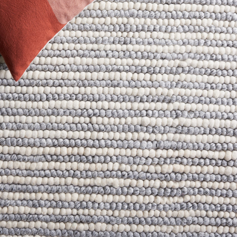 Gray and Ivory Handwoven Wool Cotton Striped Rug 6' x 9'