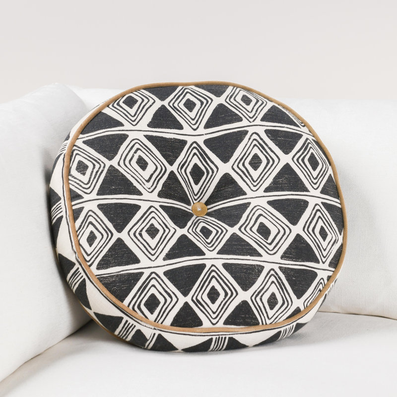 Nubia Rustic Geometric Cotton Round Throw Pillow