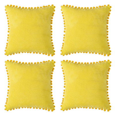 Pom-poms Cotton Blend Reversible Throw Pillow