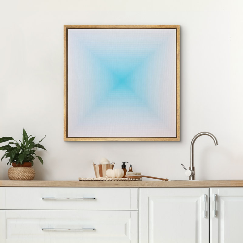 «Minimal Gradient Geometric Square Blue Tones Contemporary Abstract Decor», reproduction encadrée sur toile, art mural