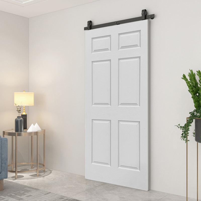 Primed White MDF Composite Bifold Barn Door with Black Hardware, 36" x 80"