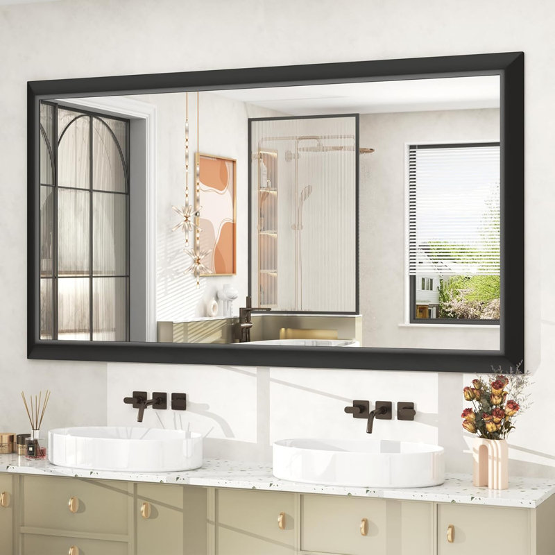 Lunara Belveled Edged Accent Rectangular Bathroom Wall Mirror with Tempered Glass & Rust-proof Aluminimn Framed, 60" x 36"