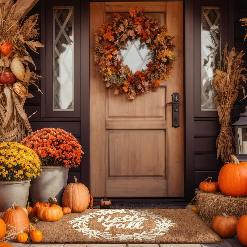 Tapis d'entrée antidérapant 48 po x 30 po Hello Fall Welcome