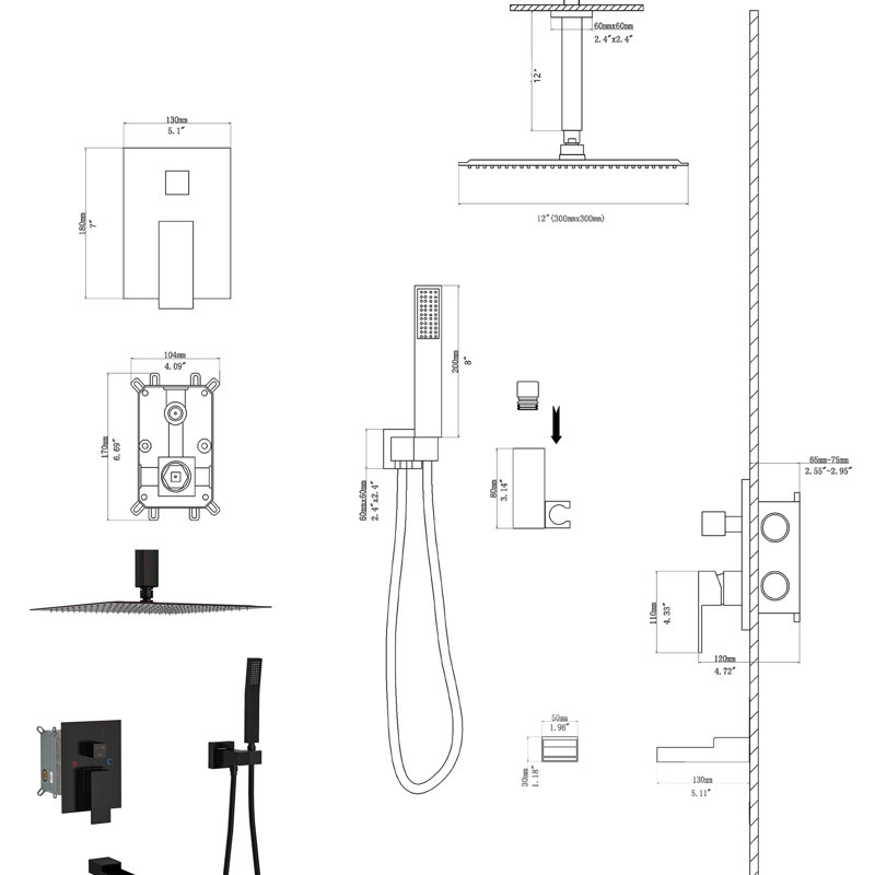 Oil Rubber Bronze Shower Accumulation - 12 Inch Ceiling Mount Waterfall Tub Spout 3 Function Rainfall & Handheld Showers Valve Easy Installation Cleanliness System In Oil-Rubbed With Simple Install