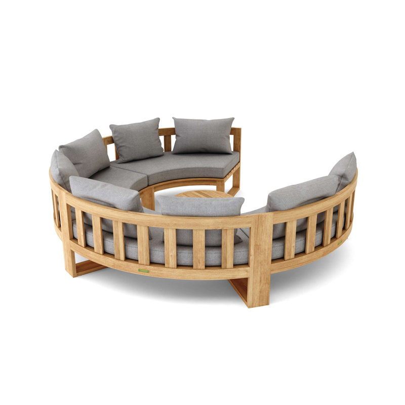 Circular Modular Outdoor 5 - Piece Teak Conversation Set, Cast Slate