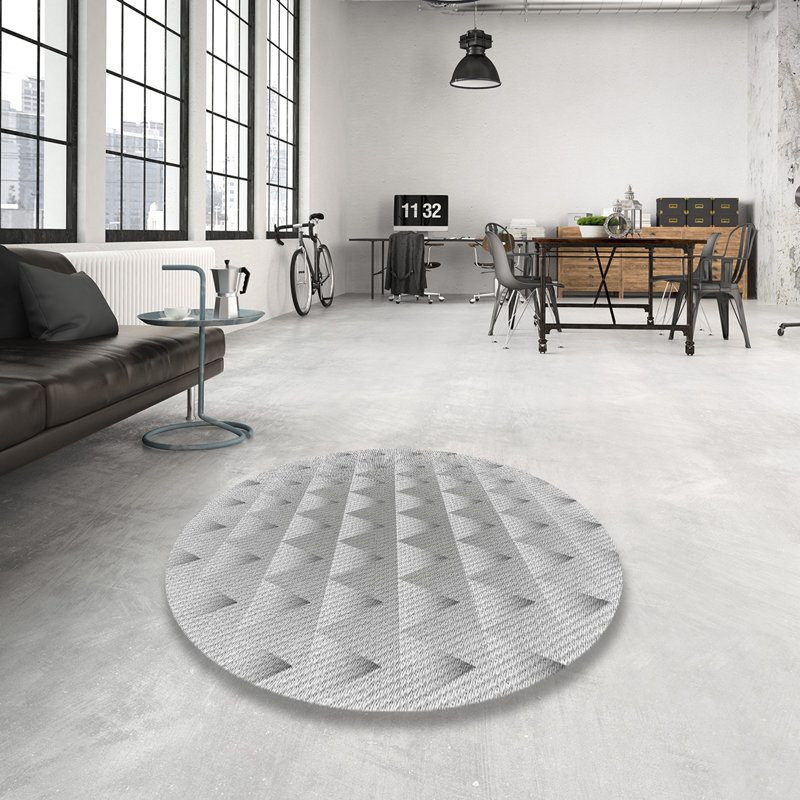 Tapis gris tissé à la machine, Rond 5 pi