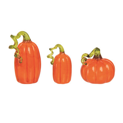 Glass 1.46 in. Orange Harvest Pumpkins Set of 3