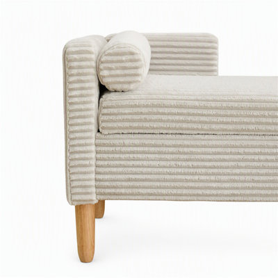 Banc de rangement à dossier rabattable en velours côtelé de 64,7 po de largeur, repose-pieds de fenêtre décoratif avec accoudoirs et dossier et 2 traverses en bois d'hévéa pour le salon, le couloir et la chambre du vestibule