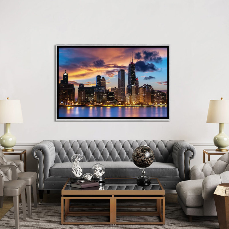 Chicago Skyline, Silver Floater Frame Canvas, 18" H x 26" W x 1.5" D