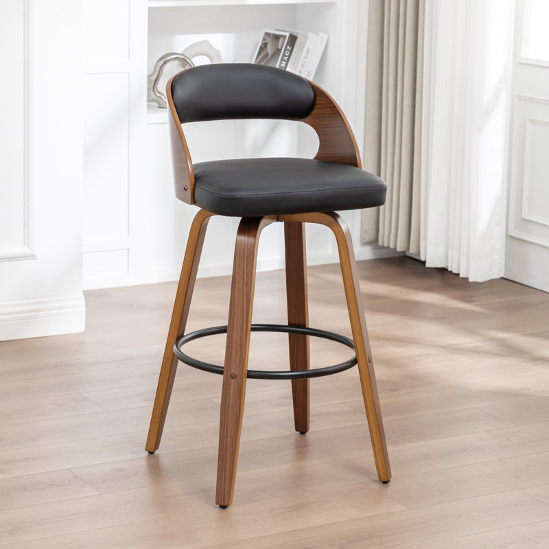 Tabouret de bar et de comptoir pivotant en cuir végétalien Drees, Noir, Tabouret de comptoir (siège d'une hauteur de 24,8