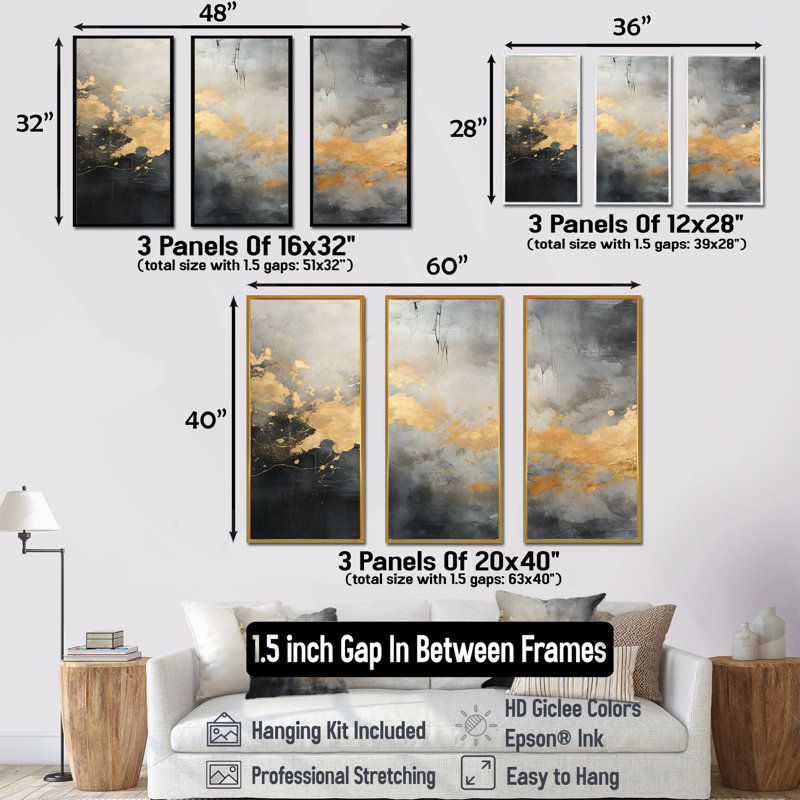 Elegant Sky Whispers - Ensemble de décoration murale ciel, Cadre flottant blanc, H 32 po x l 48 po x P 1 po