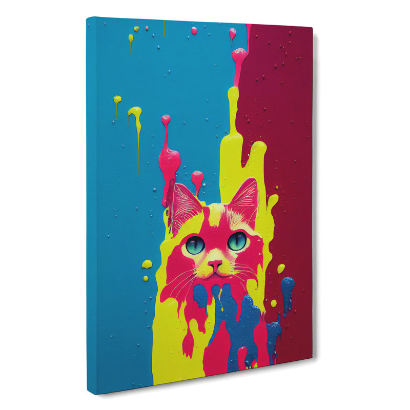Cat In Paint No.5 - Wrapped Canvas, 50cm H x 35cm W
