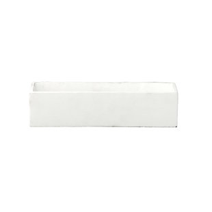 Cement Rectangle Flower Pot Matte Finish White-3.50"H