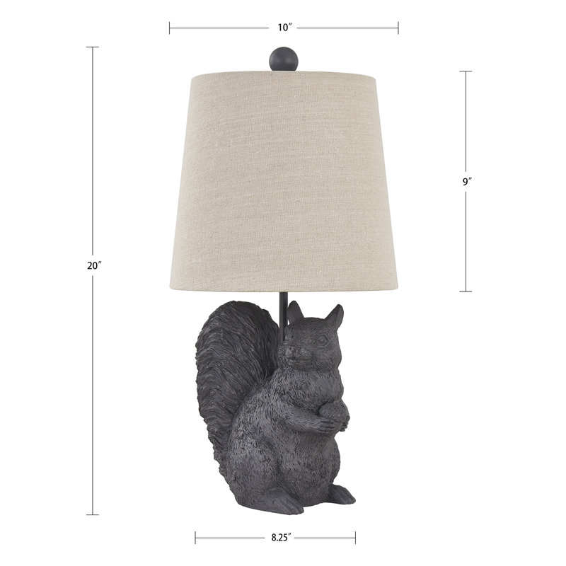 19" Resin Squirrel Table Lamp With Shade, Black, Beige