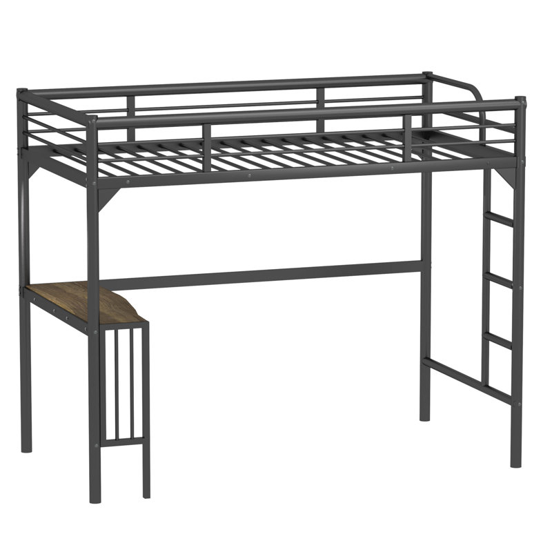 Lit mezzanine en métal avec bureau, échelle et garde-corps, Noir