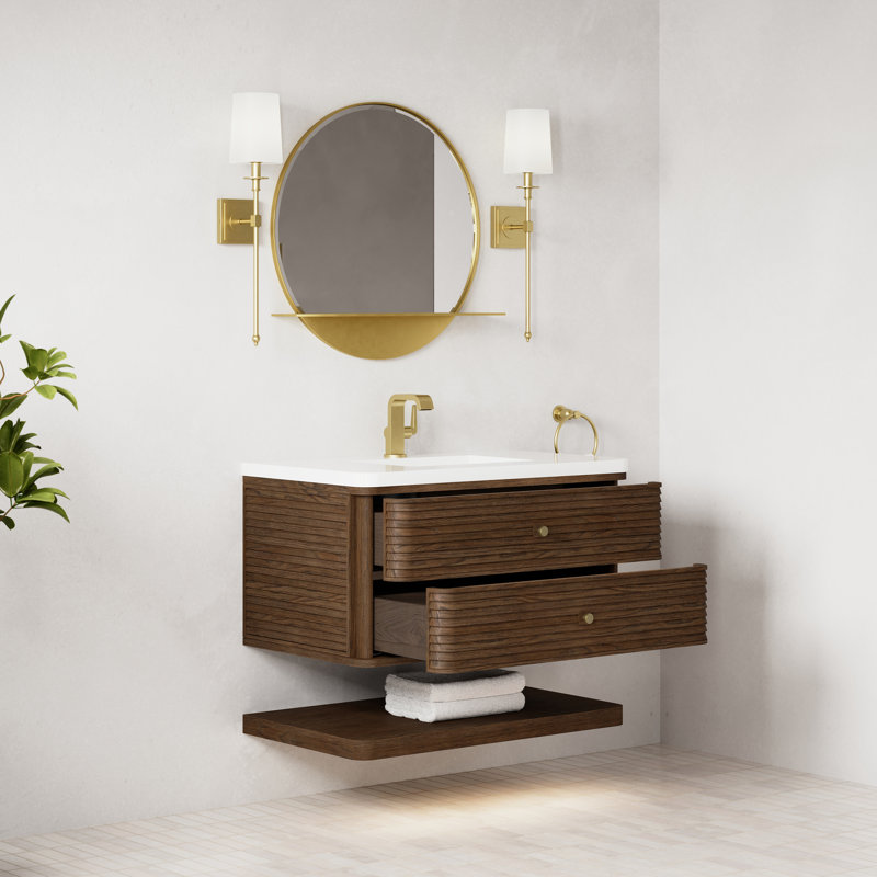 Allamari 36" W Single Vanity, White Zeus Silestone, Single-Hole, Sable Oak