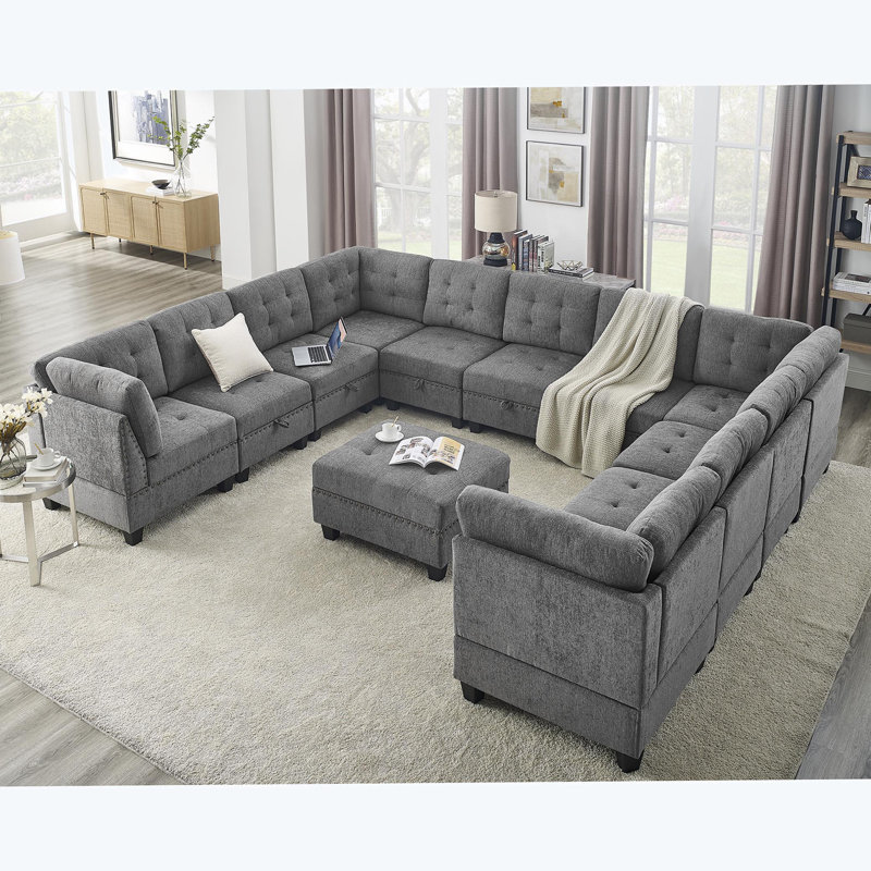 Dewight U shape Modular Sectional Sofa, DIY Combination, Grey Chenille